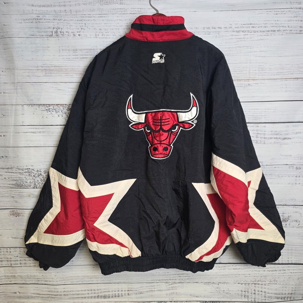 Vintage Chicago Bulls Starter Jacket Adult XL Full Zip With Buttons Zip Off Hood